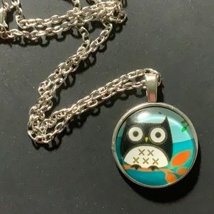 Silver Cabochon Necklace - Cute Owl